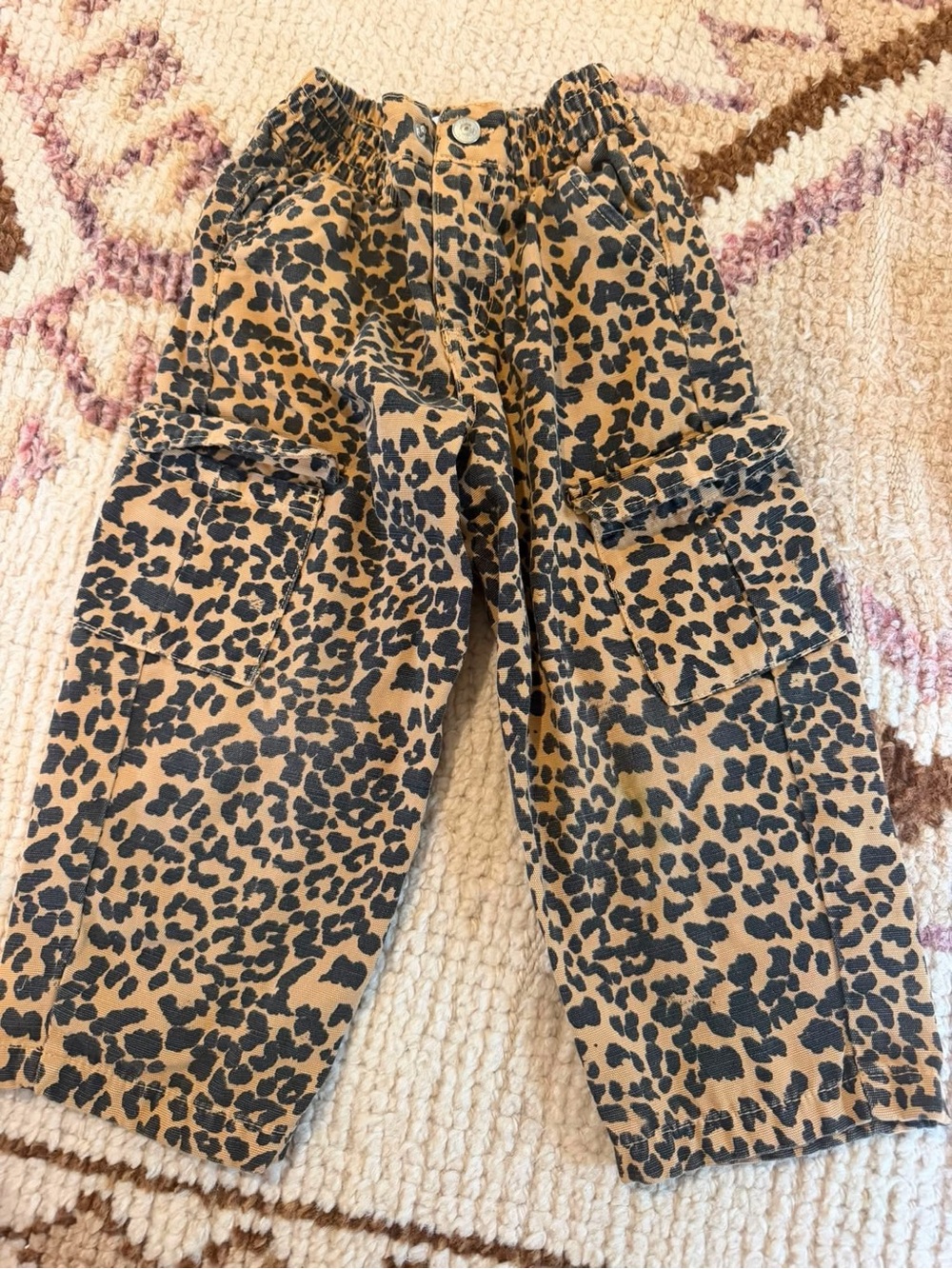 Zara Kids Leopard Print Cargo Pants - Tan Black